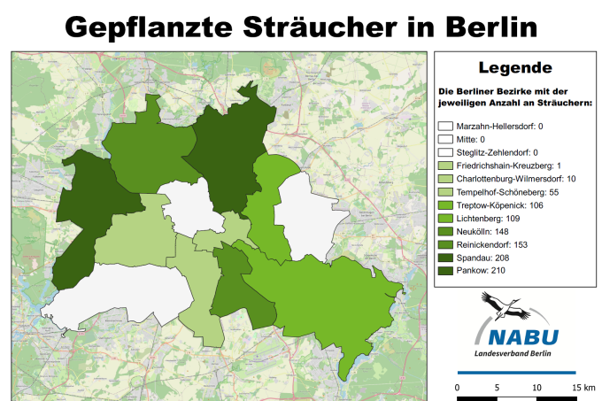 Die Verteilung von Strauchpflanzungen in den Bezirken - Karte: Moritz Kaliner