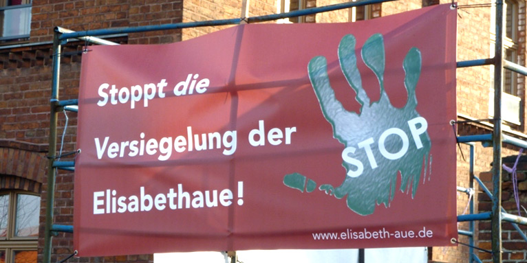 Protest gegen die Bebauung der Elisabeth-Aue - Foto: BI Elisabeth-Aue