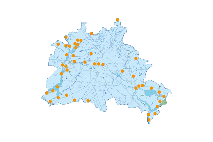 Biberreviere und Sichtungen in Berlin 2017/2018 - Karte nach Manfred Krauß